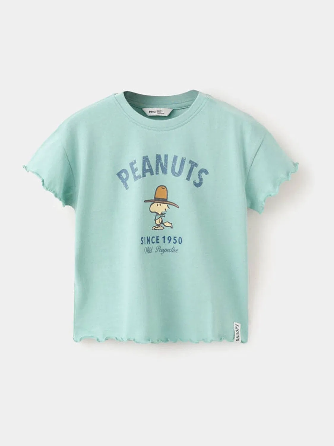 Футболка с рюшами Mango Snoopy, зеленый