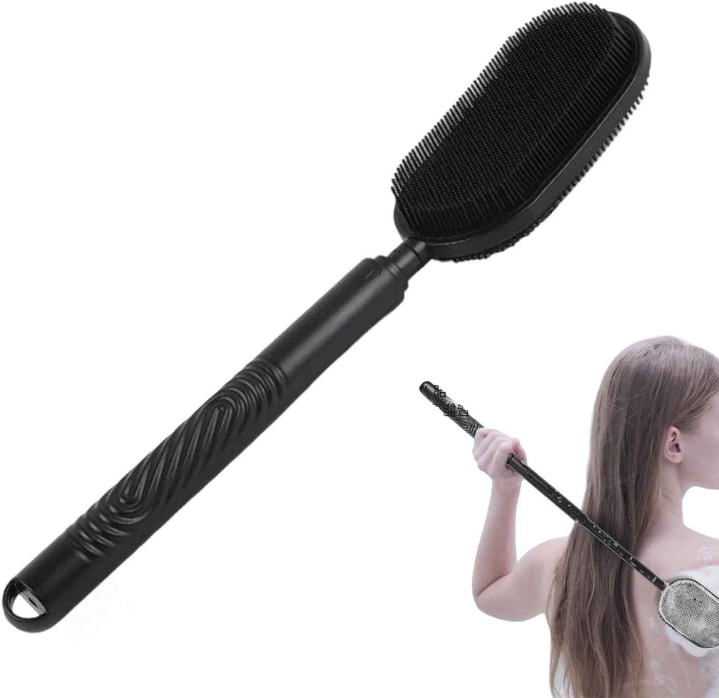Скребок для спины из силикона, с выдвижной ручкой, Schwarz Generisch