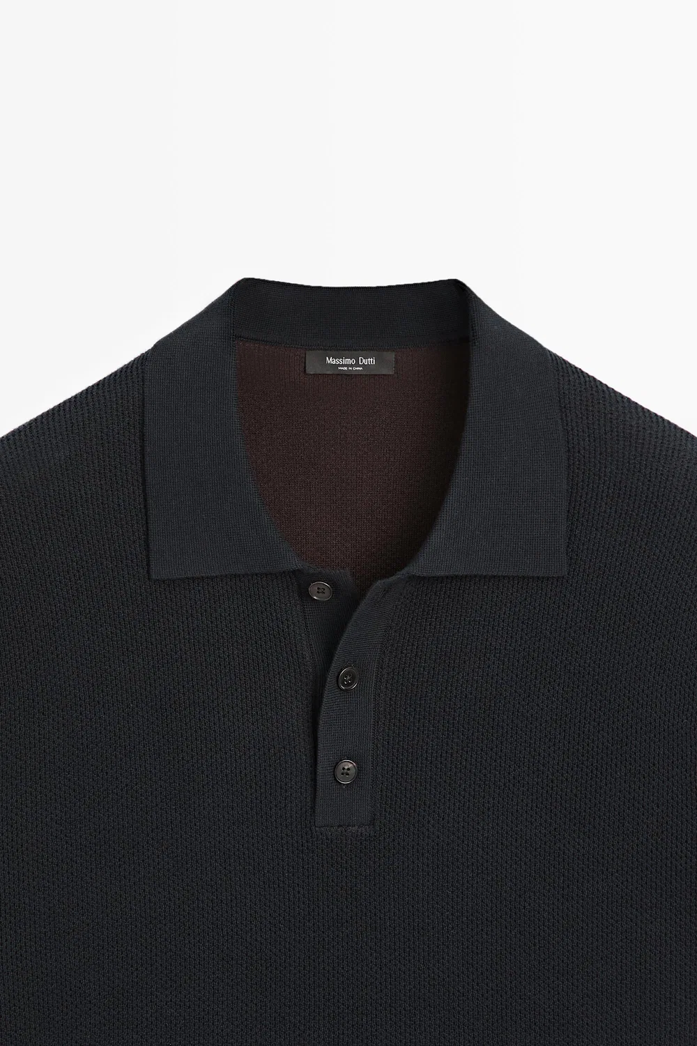 Поло-рубашка Massimo Dutti, с контрастной текстурой, темно-синий — фото 4
