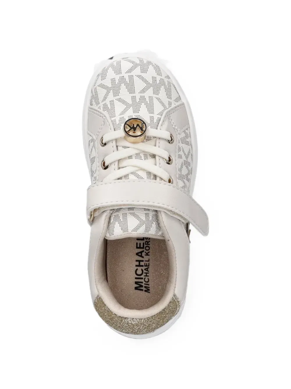 Кроссовки с монограммным принтом и блестящими деталями Michael Kors Kids, белый — фото 4