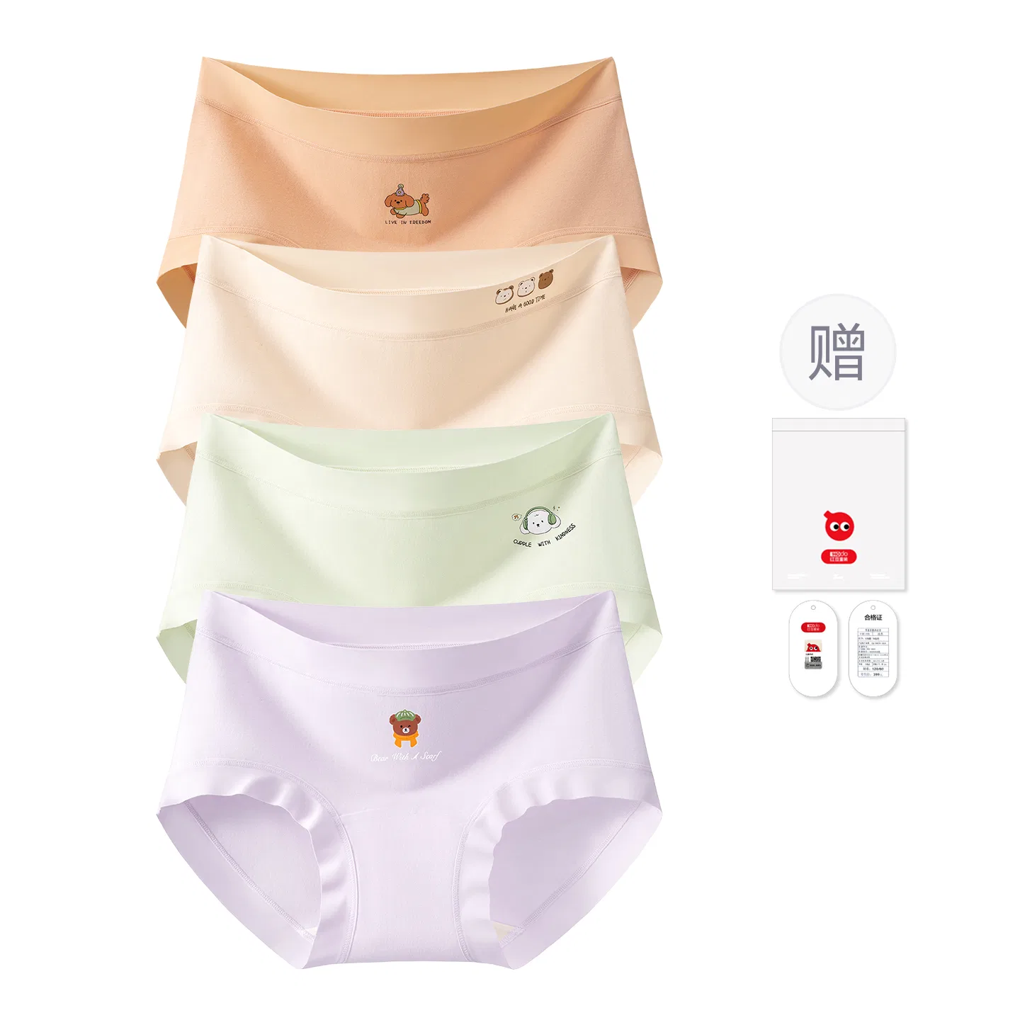 Детские трусы для девочек хлопковые с принтом 4 шт Red bean, Orange Light Coffee Light Green Purple