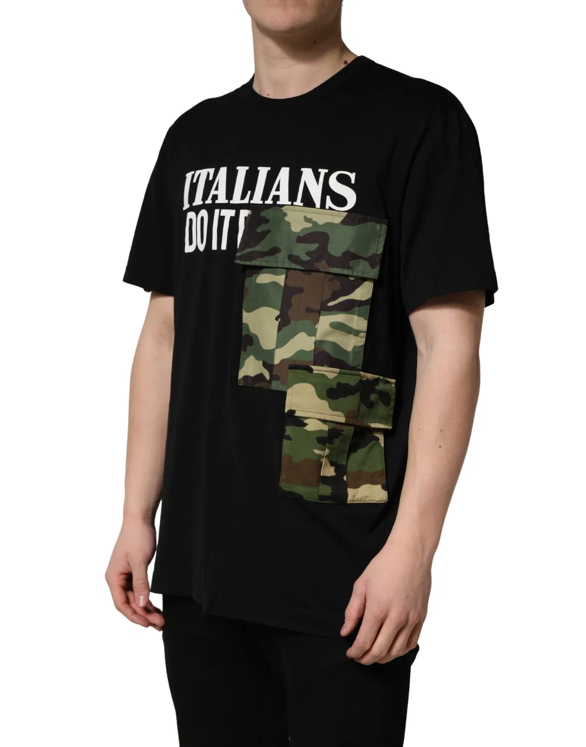 Мужская футболка с принтом Camouflage Graphic Cotton Crewneck T-shirt Dolce & Gabbana, Black