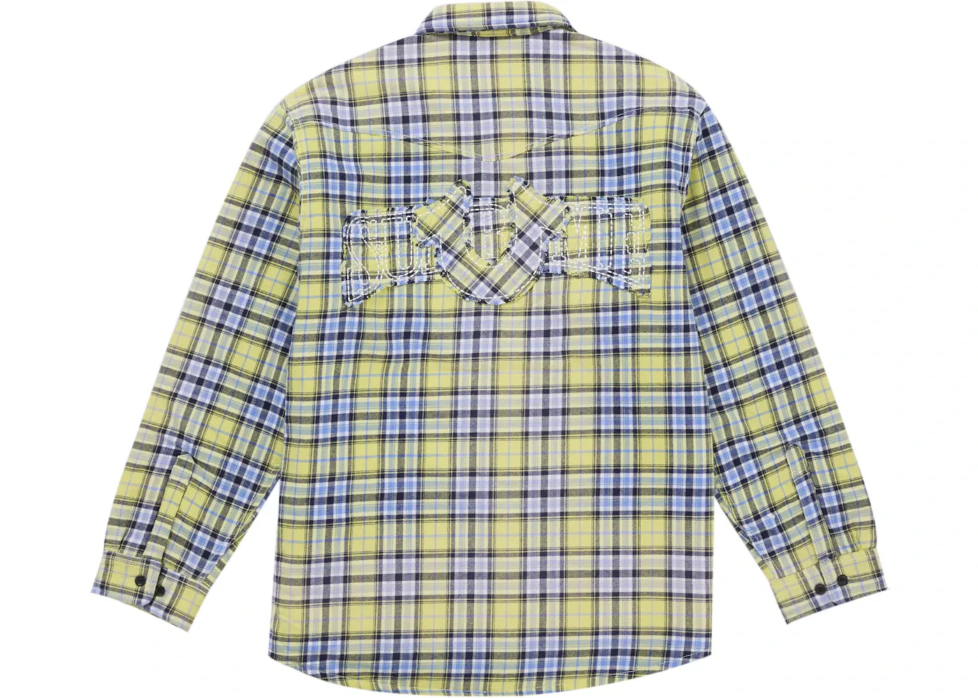 Мужская фланелевая рубашка с принтом Supreme True Religion Quilted Lined Plaid Flannel Shirt, Yellow — фото 3