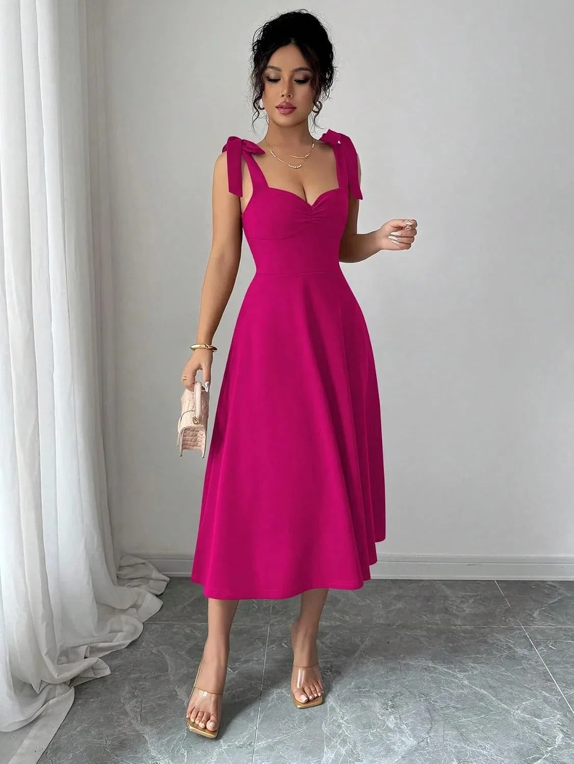 Женское элегантное платье на бретелях A-силуэта, Hot Pink — фото 3