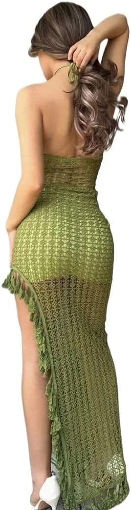 Женское пляжное платье макси с высокой талией Bodycon, Green — фото 2