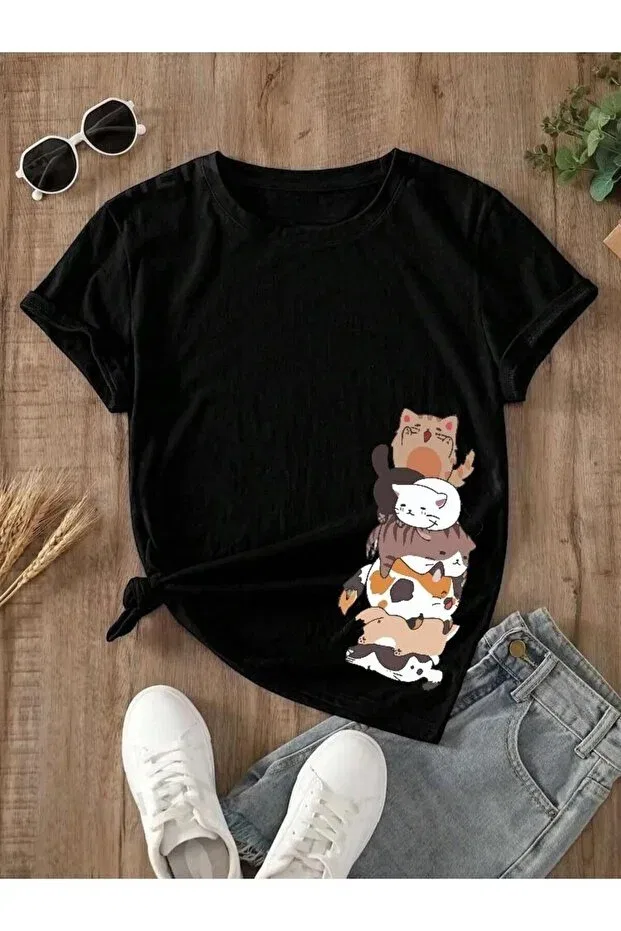 Детская футболка для девочек с принтом Kids Cat Printed T-Shirt Daxis Sportwear Company, Black