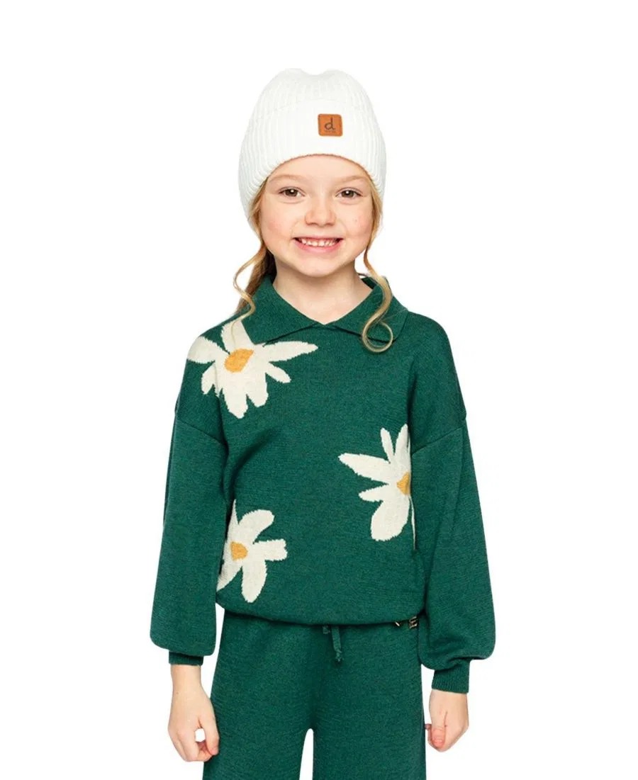 Свитер с принтом ромашек, модель Frosted Strawberry Deux par Deux, Jasper Printed Green — фото 3