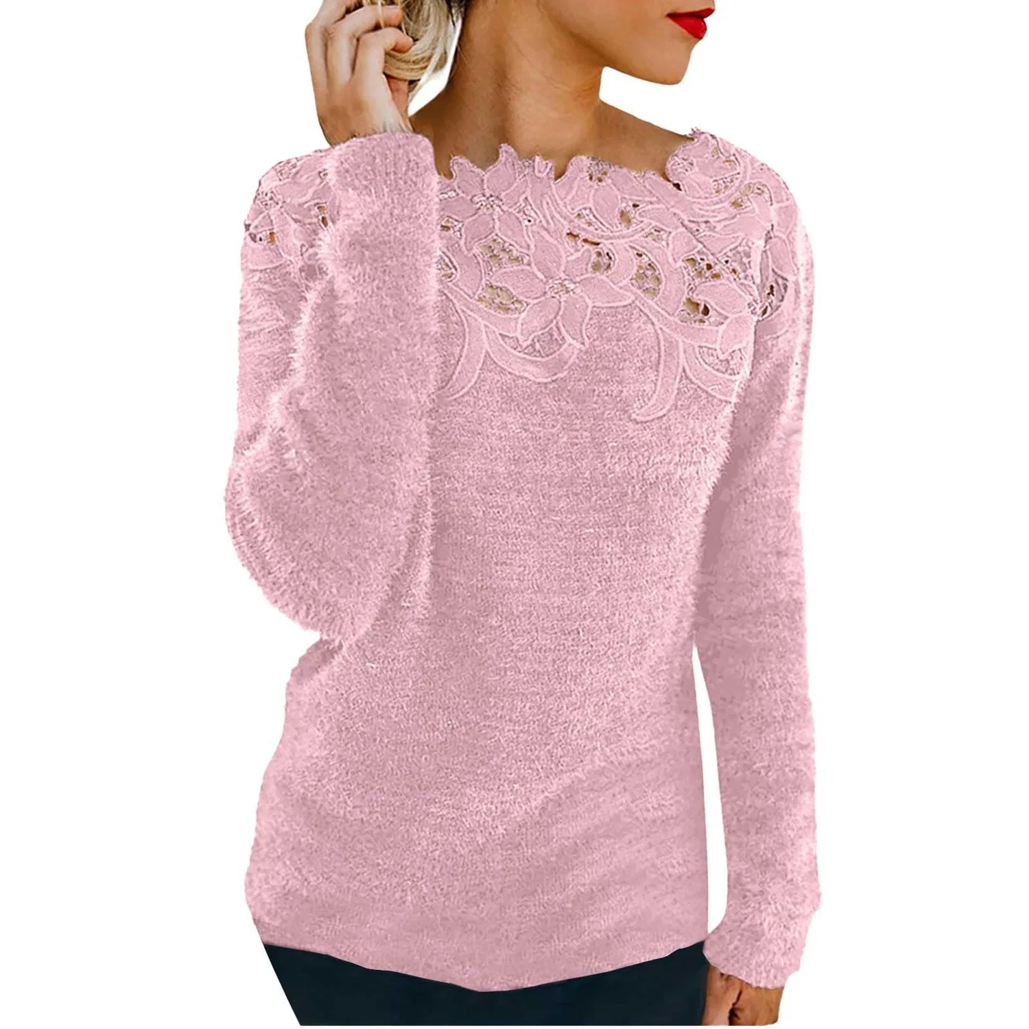 Женский свитер с длинным рукавом HUIFUAO, Pink #1
