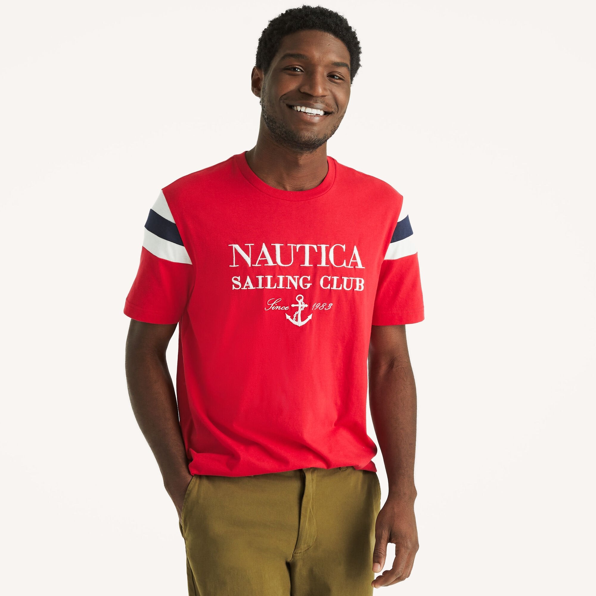

Футболка Nautica Mens Colorblock с круглым вырезом, цвет tango red