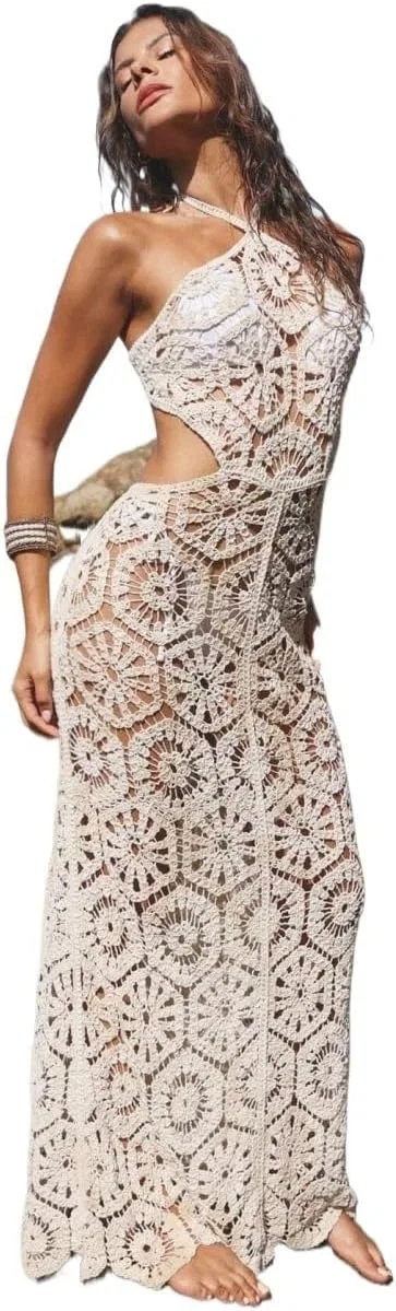 Женский пляжный халат с разрезом по бокам, Sleeveless Elegant Sexy Beach Cover Up, Apricot