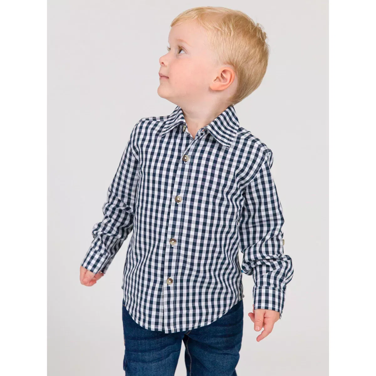 Детская рубашка с длинным рукавом RuggedButts, Classic Dark Navy Gingham — фото 4