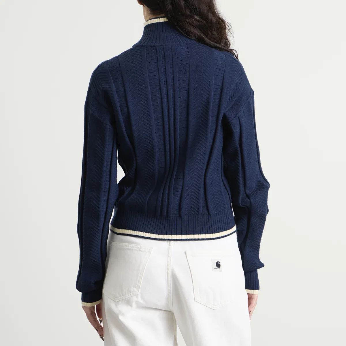 Женский топ-кроп с высоким воротником и молнией Knit Firebird Track Top Adidas, Night Indigo — фото 3