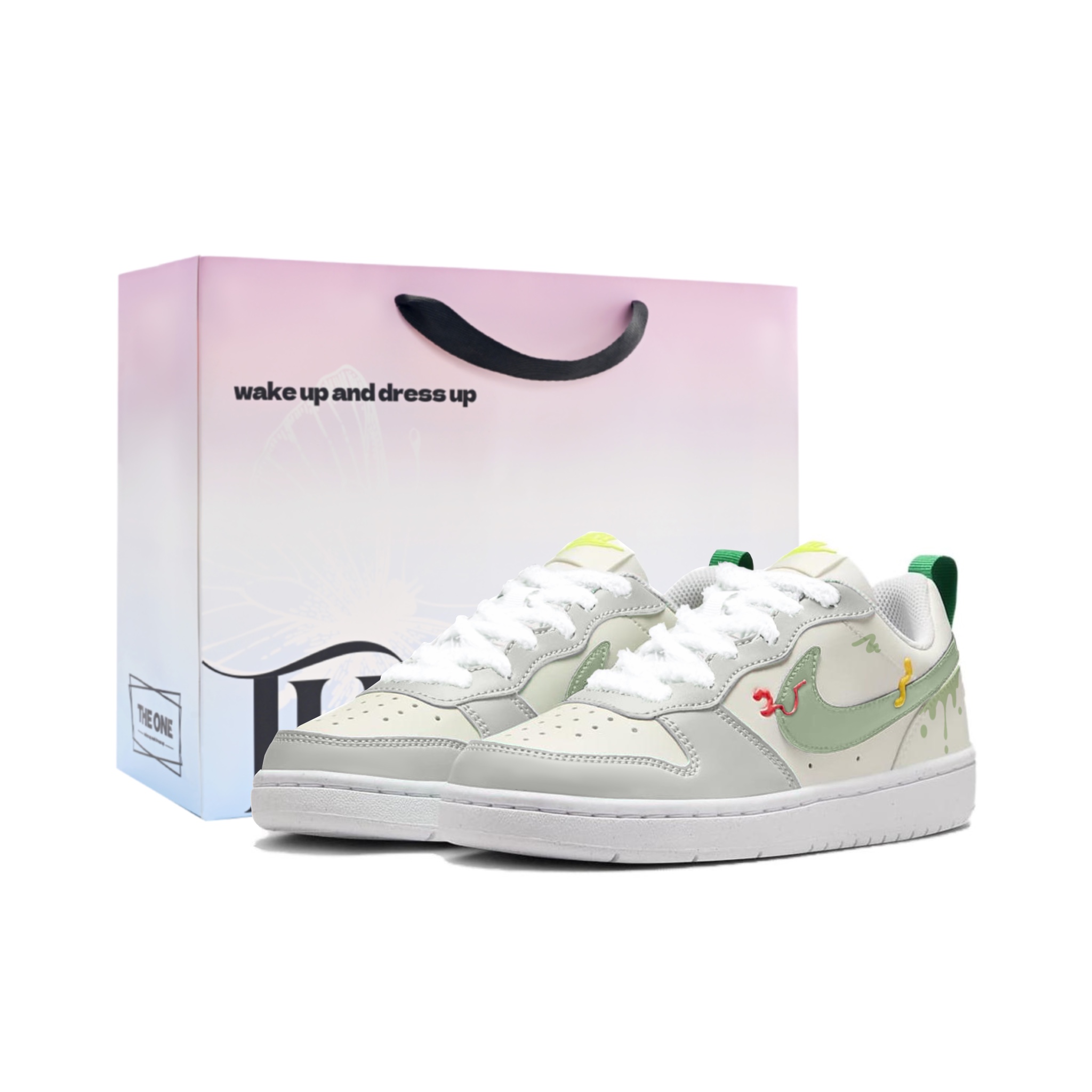 

Nike Court Borough Withered Branch Sprouts Flower противоскользящие низкие детские скейтбординг кроссовки Yellow Green Unisex