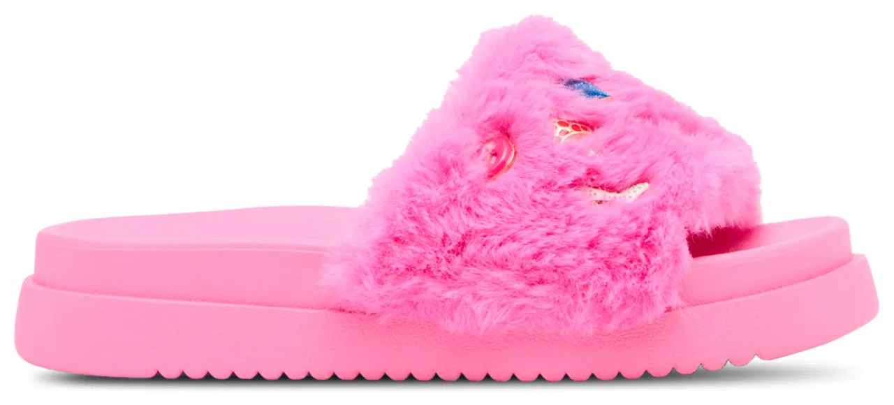 Детские тапочки с мехом и принтом Steve Madden, Hot Pink
