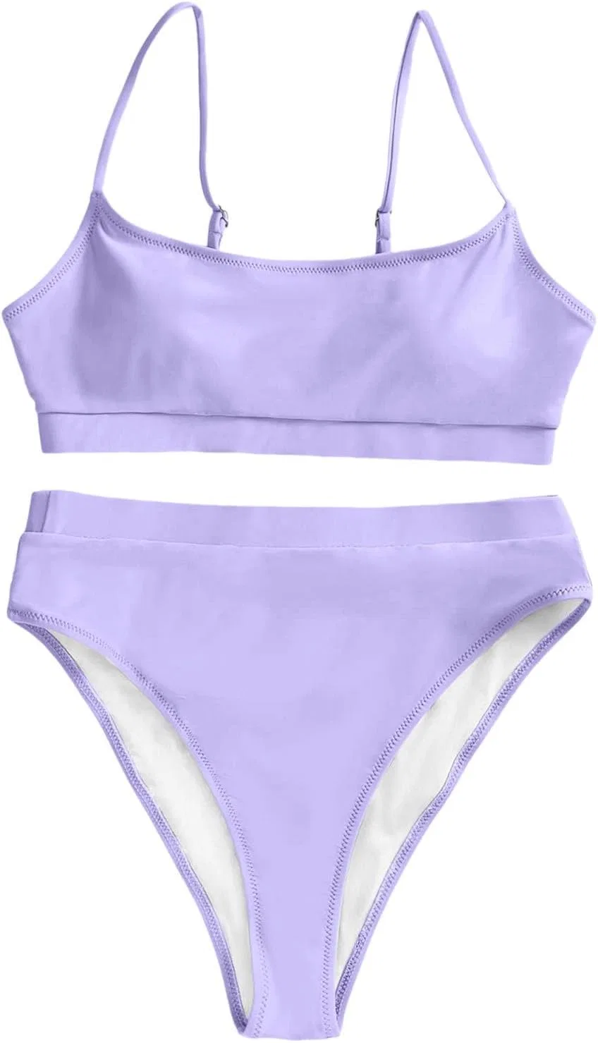 Женский спортивный бикини с контролем живота, цвет-блок, Purple — фото 4