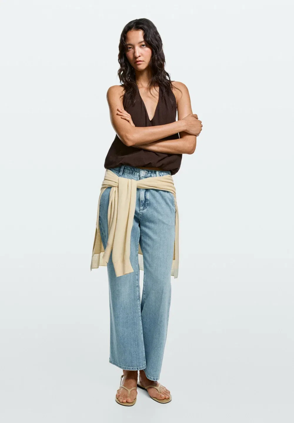 Джинсы с высокой талией, укороченные, расклешенные, прямые Massimo Dutti, Blue Denim — фото 2