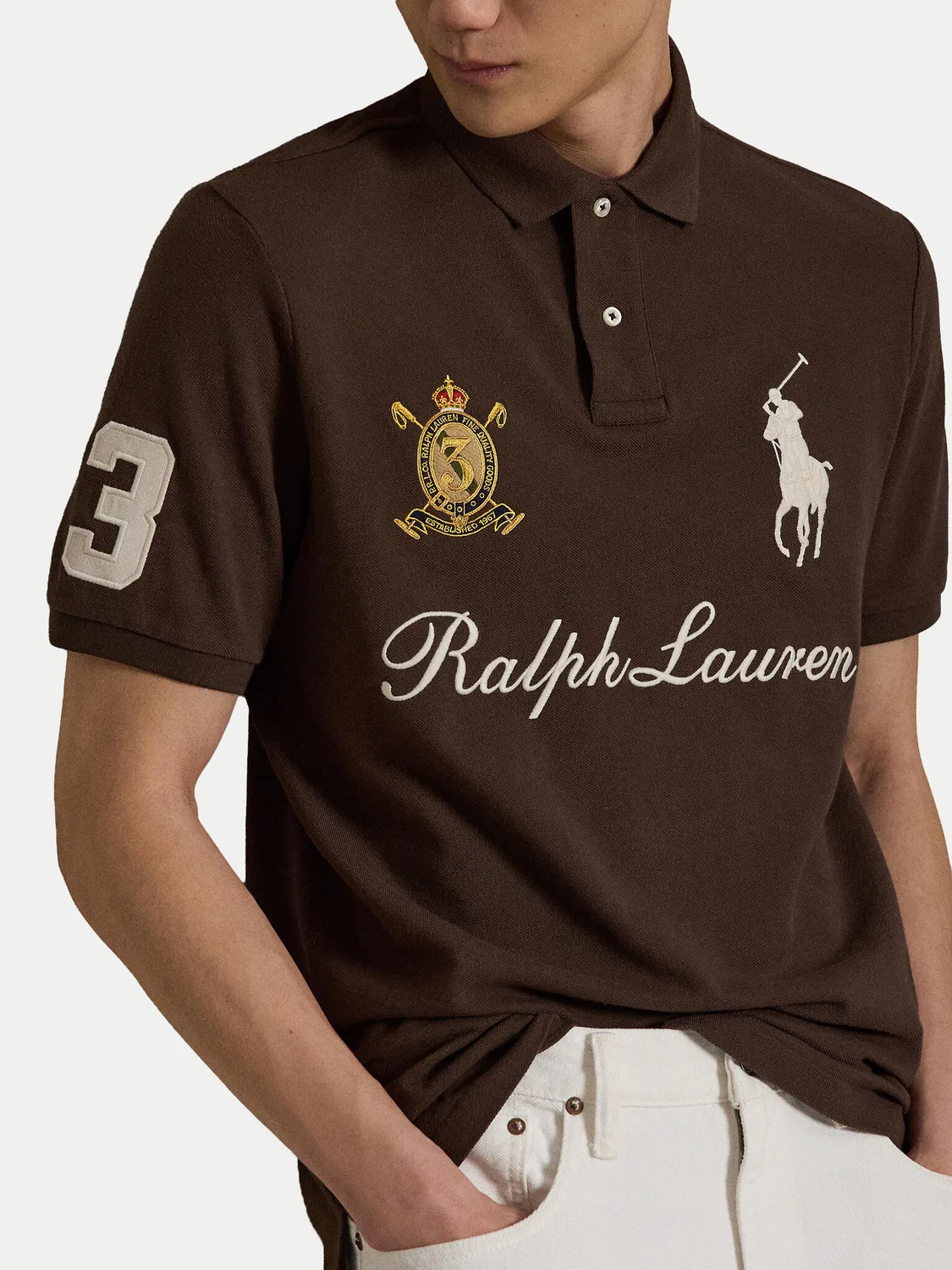 Мужское поло стандартного кроя Polo Ralph Lauren, коричневый — фото 4