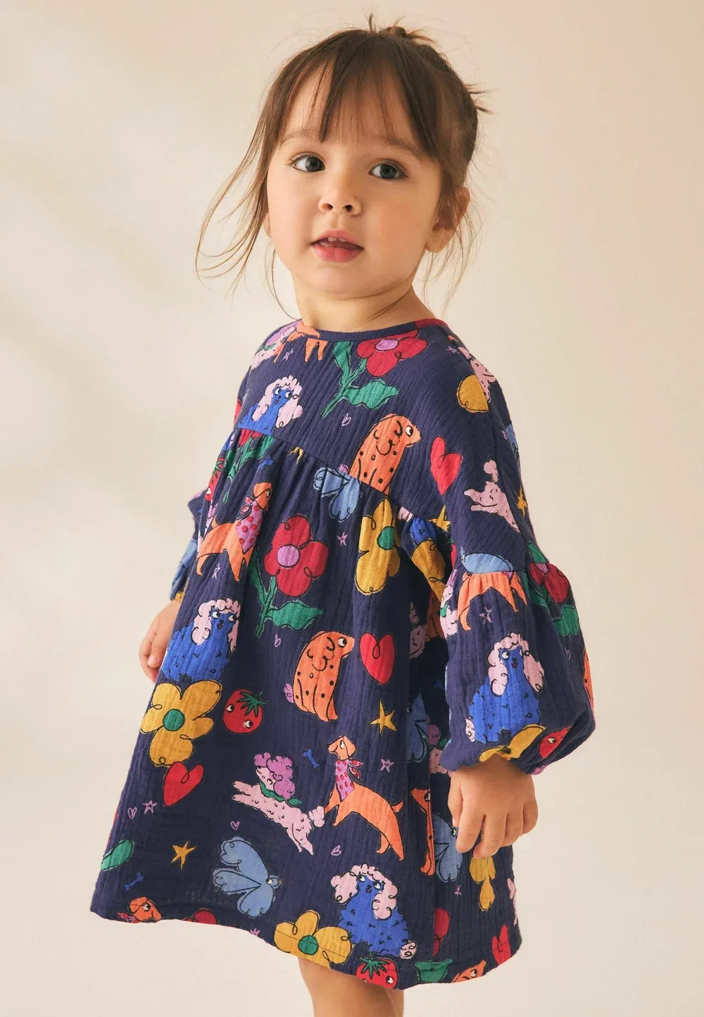 Платье с длинными рукавами и принтом - повседневное платье Next, Navy Blue Dog Print — фото 2