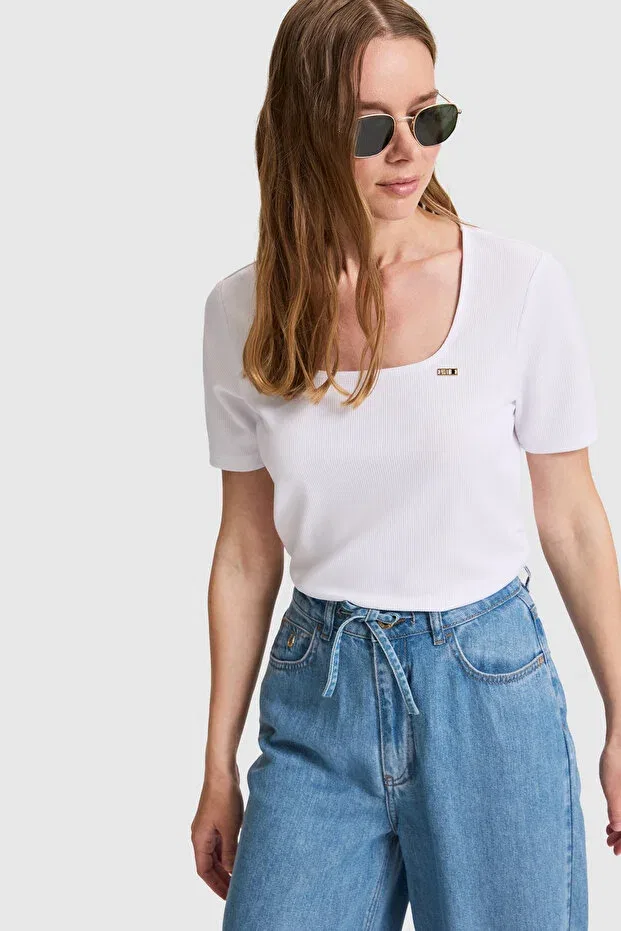 Женская футболка с квадратным вырезом U.S. Polo Assn., White — фото 3