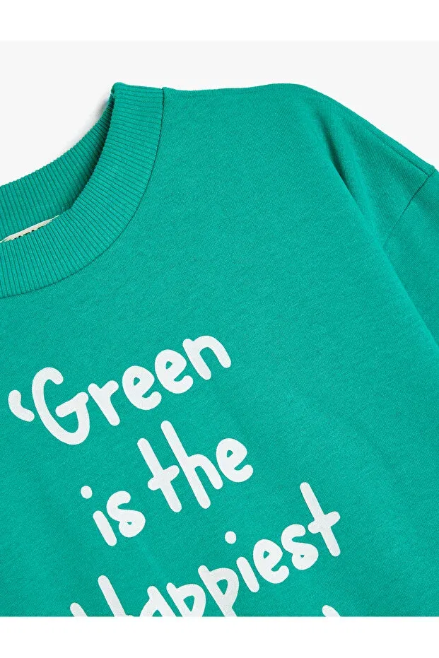 Детские свитшот для девочек с принтом Slogan Printed Long Sleeve Raised Cotton Koton, Green — фото 3