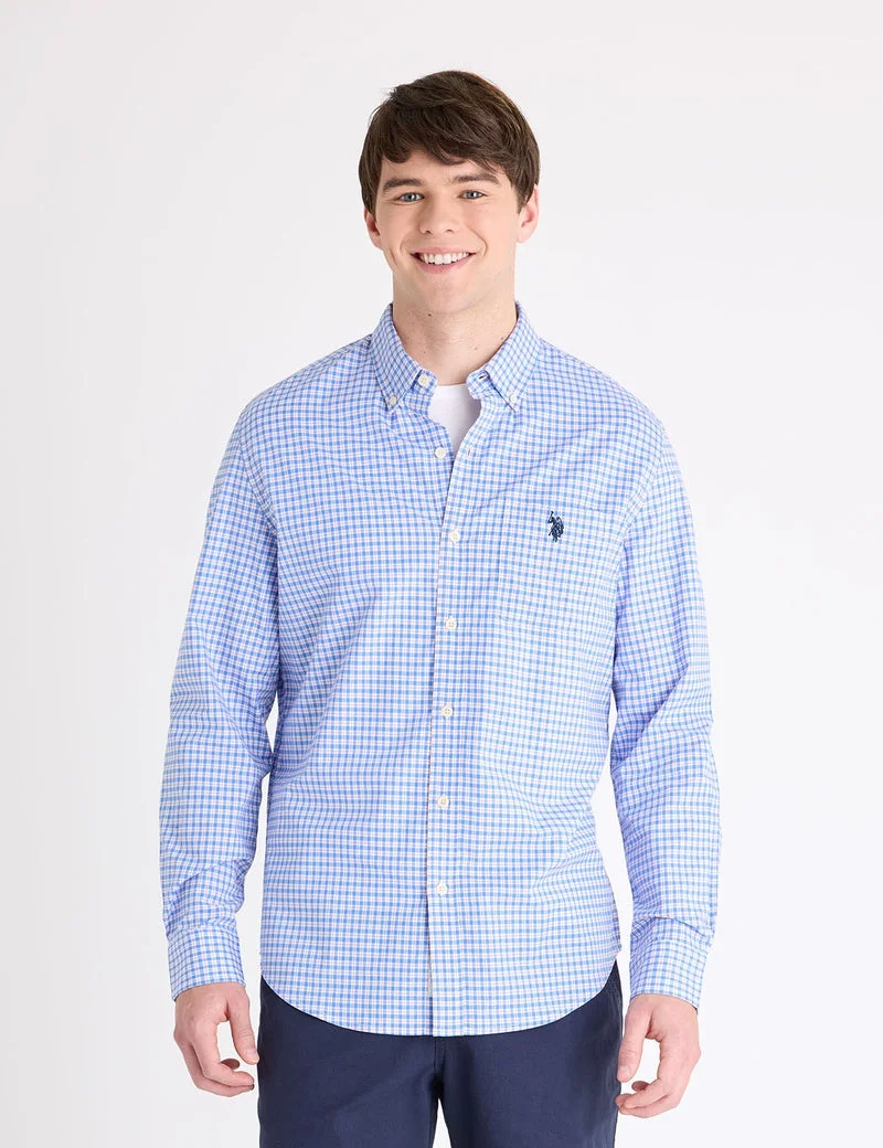 Мужская рубашка U.S. Polo Assn. Long Sleeve Stretch Plaid Madras, розовый/синий — фото 4