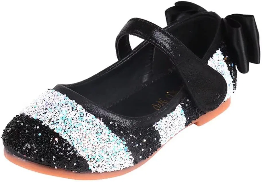 Детские туфли Мэри Джейн с пайетками и бантом Rainbow Sequined Bowknot TN TANGNEST, Rainbow Black
