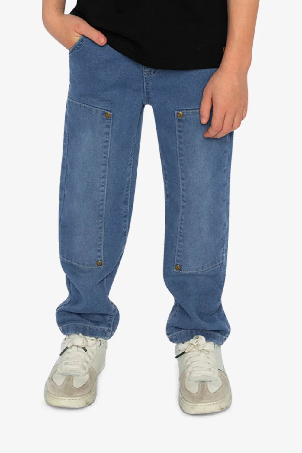 Детские брюки карго с карманами French Terry Denim Pants Deux par Deux, Light Blue Denim — фото 2