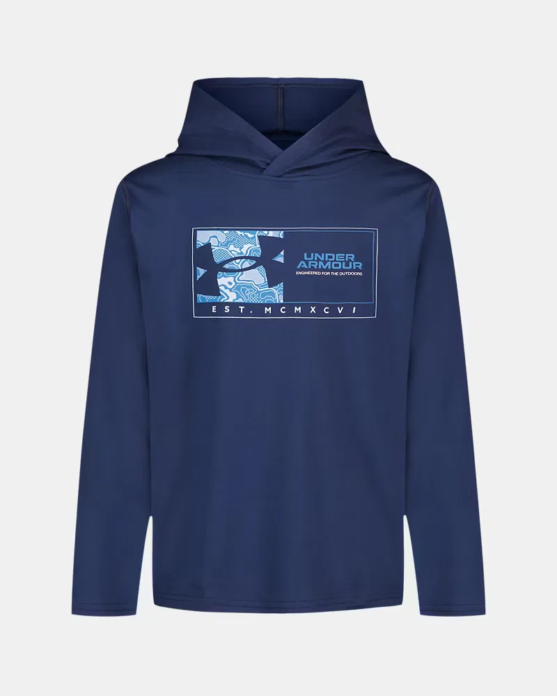 Худи детское с капюшоном и перекрестным вырезом, длинный рукав, UA Latitude Logo UnderArmour, Blackout Navy/Aegean Blue
