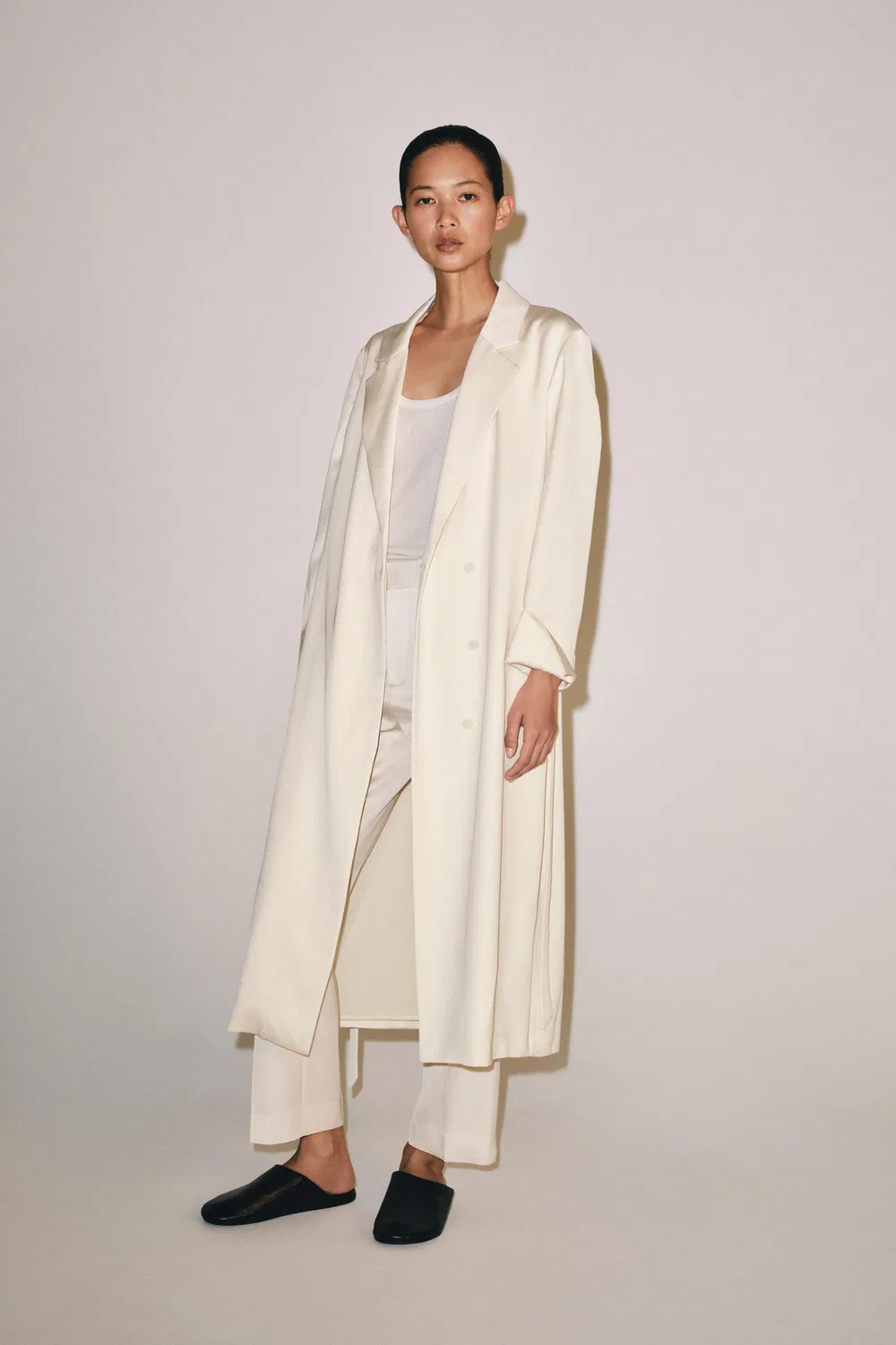 Узкие атласные брюки прямого кроя из коллекции ZW ZARA, Ecru