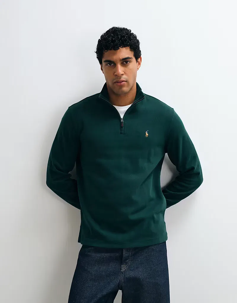 Толстовка Polo Ralph Lauren Icon Logo Estate Rib Quarter Zip темно-зеленый