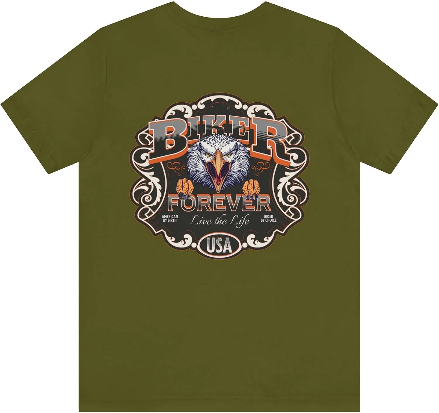 Футболка с принтом Biker Forever Bella Canvas 3001, Olive