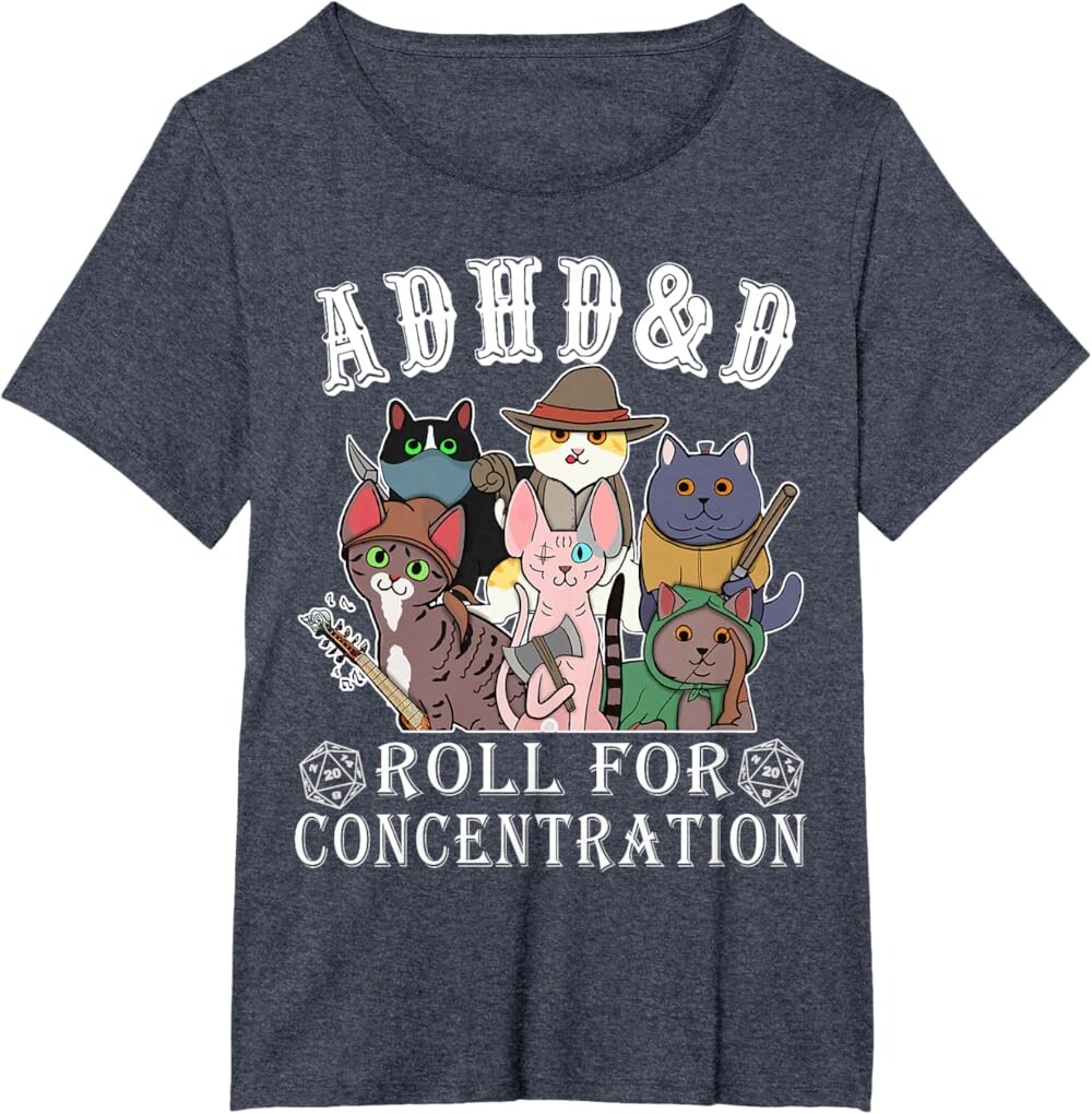 

Женская футболка Funny Tees Gamer RPG Apparel Cats RPG Gamer Roll For Concentration D20 Dice Nerdy, темно-синий