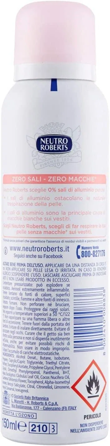 Дезодорант-аэрозоль Neutro Roberts Fresco Rosa без алюминия, 150 мл, набор 12 шт, Italian Gourmet E.R. — фото 3