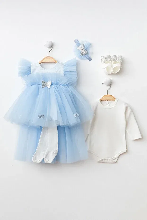 Детское платье для девочек с длинным рукавом Angel Wing Sequined Tulle Tail Harry&Millie, Blue — фото 3