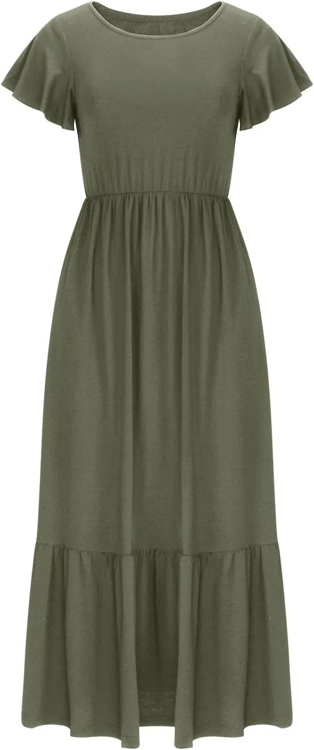 Женское летнее платье с рюшами и резинкой на талии, Army Green — фото 4