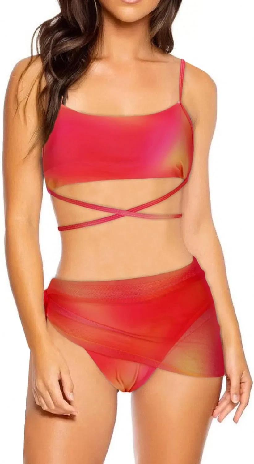 Женский бикини-комплект с юбкой-саронгом Tie Dye, Orange