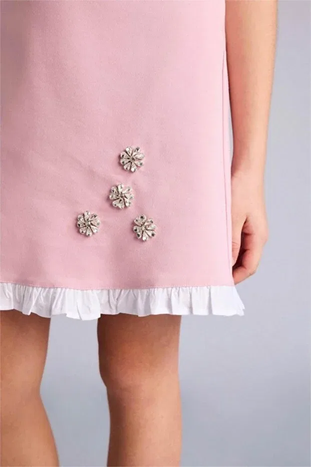 Детское платье для девочек с принтом Stone Detailed Strap Dress Defacto, Pink — фото 4