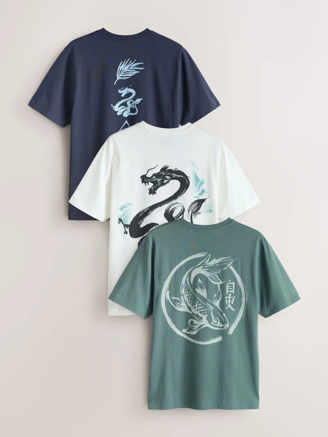 Футболка с графическим принтом 3шт, Regular Fit Next, Navy/Ecru White/Teal