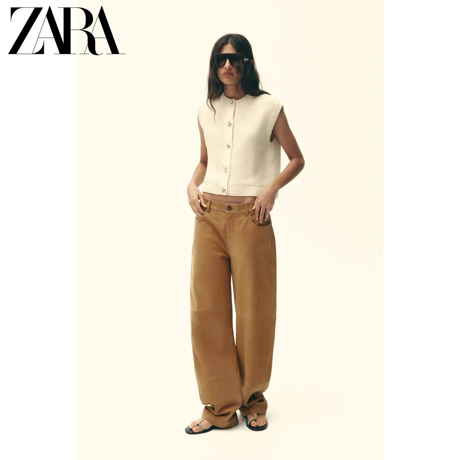 Женский топ без рукавов с круглым вырезом ZARA, Raw White — фото 4