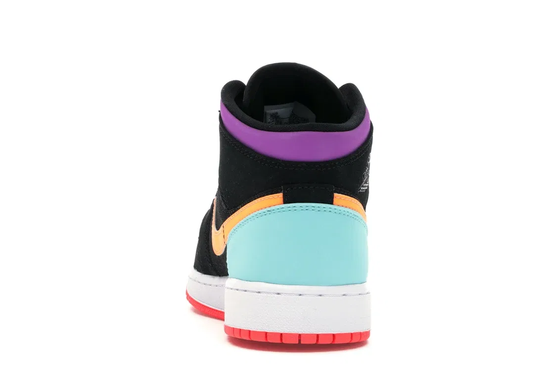 Детские кроссовки с многоцветным трикотажем Jordan 1 Mid, Black/Multi-Color — фото 4
