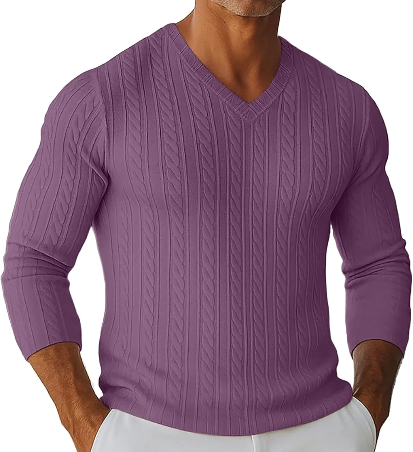 

Свитер мужской V-образный вырез Cable Knit