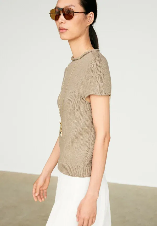 Футболка хлопковая Print t-shirt Massimo Dutti, beige, бежевый — фото 3