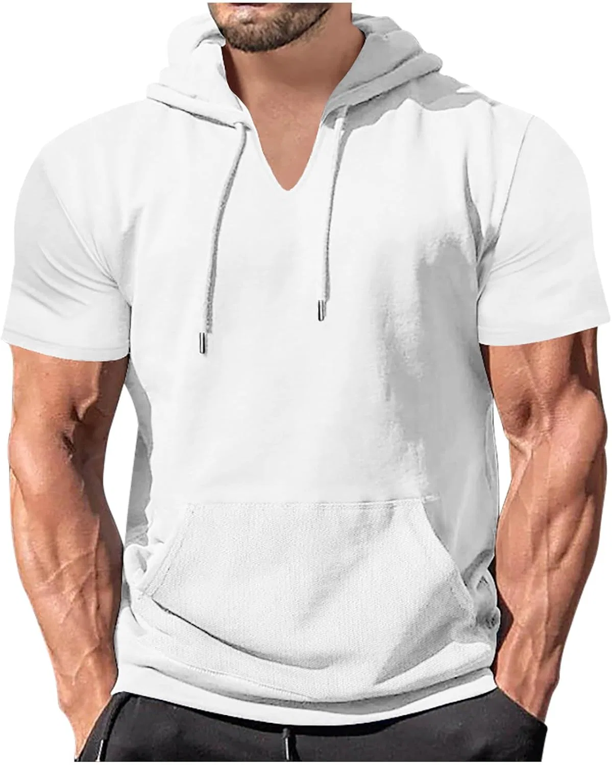 Мужская свободная футболка с капюшоном и карманом, White