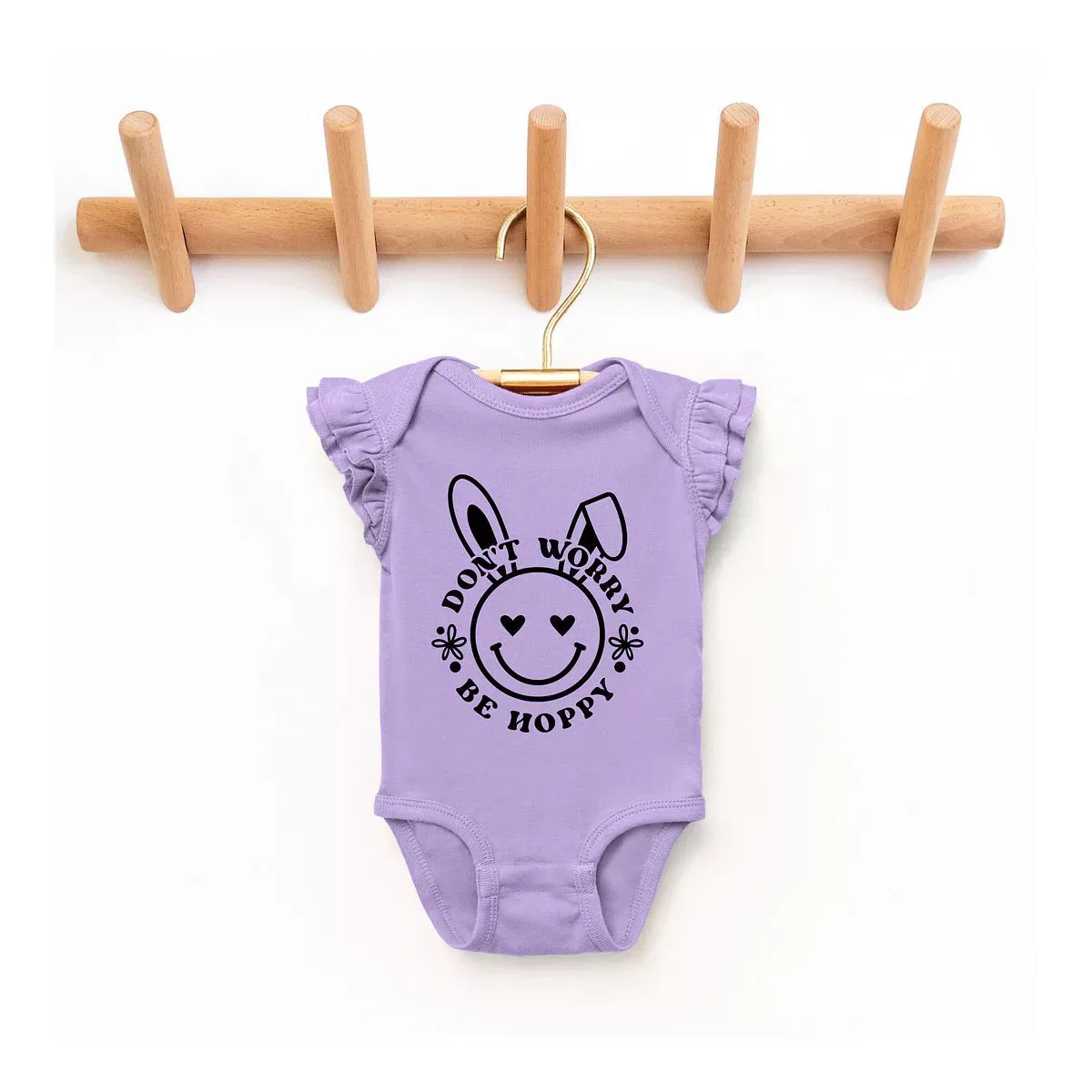 Детский боди-комбинезон с коротким рукавом Don't Worry Be Hoppy Smiley Bunny The Juniper Shop, Lavender