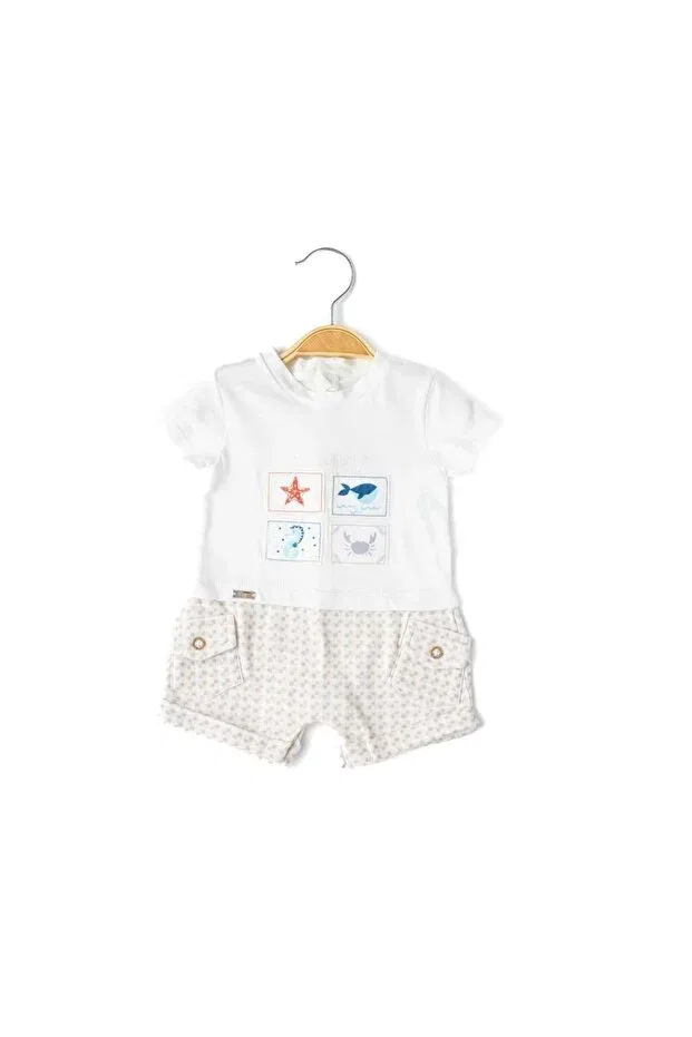 Детский комбинезон для мальчиков с коротким рукавом Babydola, Ecru