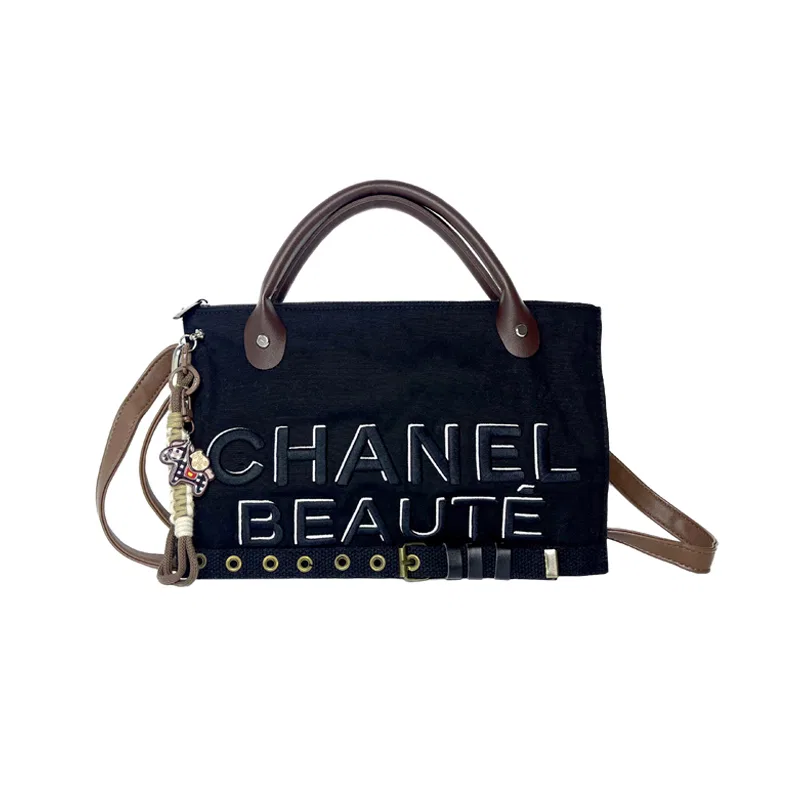 Женская косметичка из канваса, с принтом, CHANEL, Black