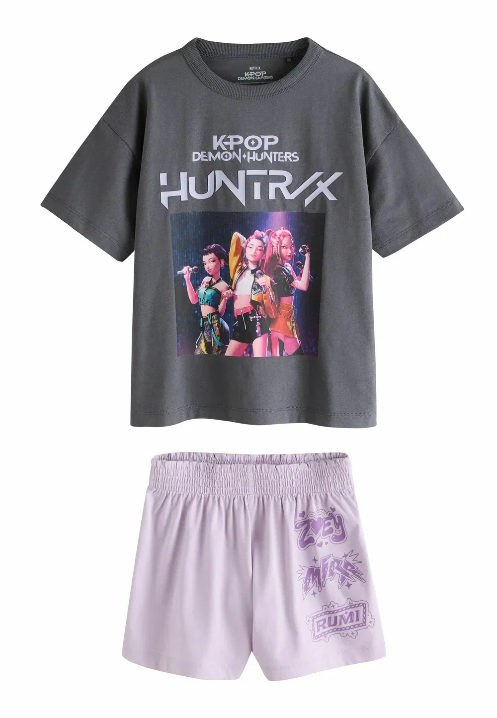 Пижамный комплект Huntrix K-pop Demon Hunters с короткими штанинами, стандартного кроя Next, Lilac Purple — фото 4