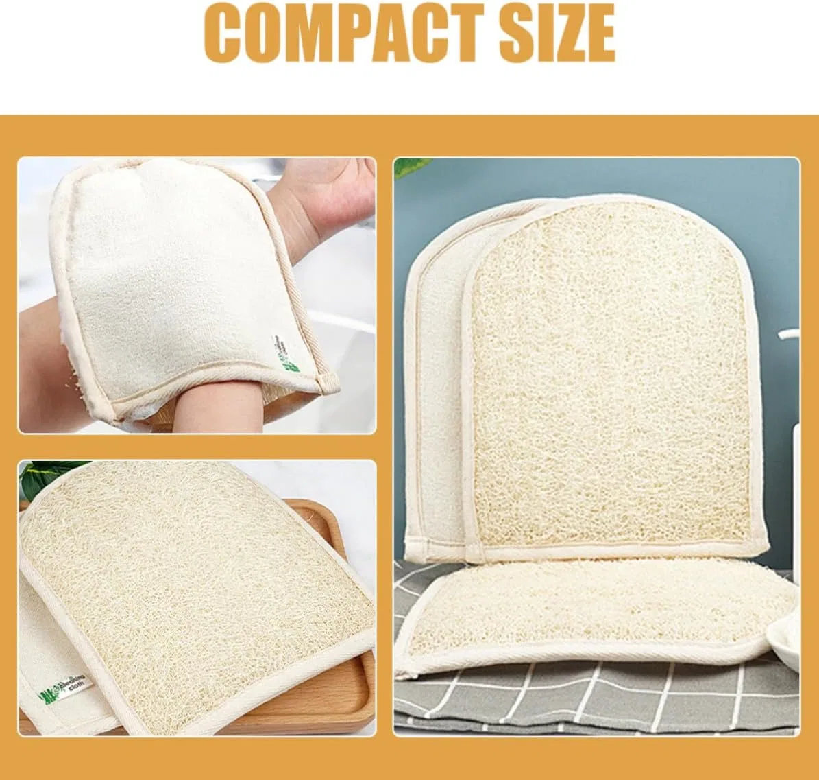 Мочалка для душа из люфы, Amosfun, 2 шт, 20x15 см, Beige — фото 3