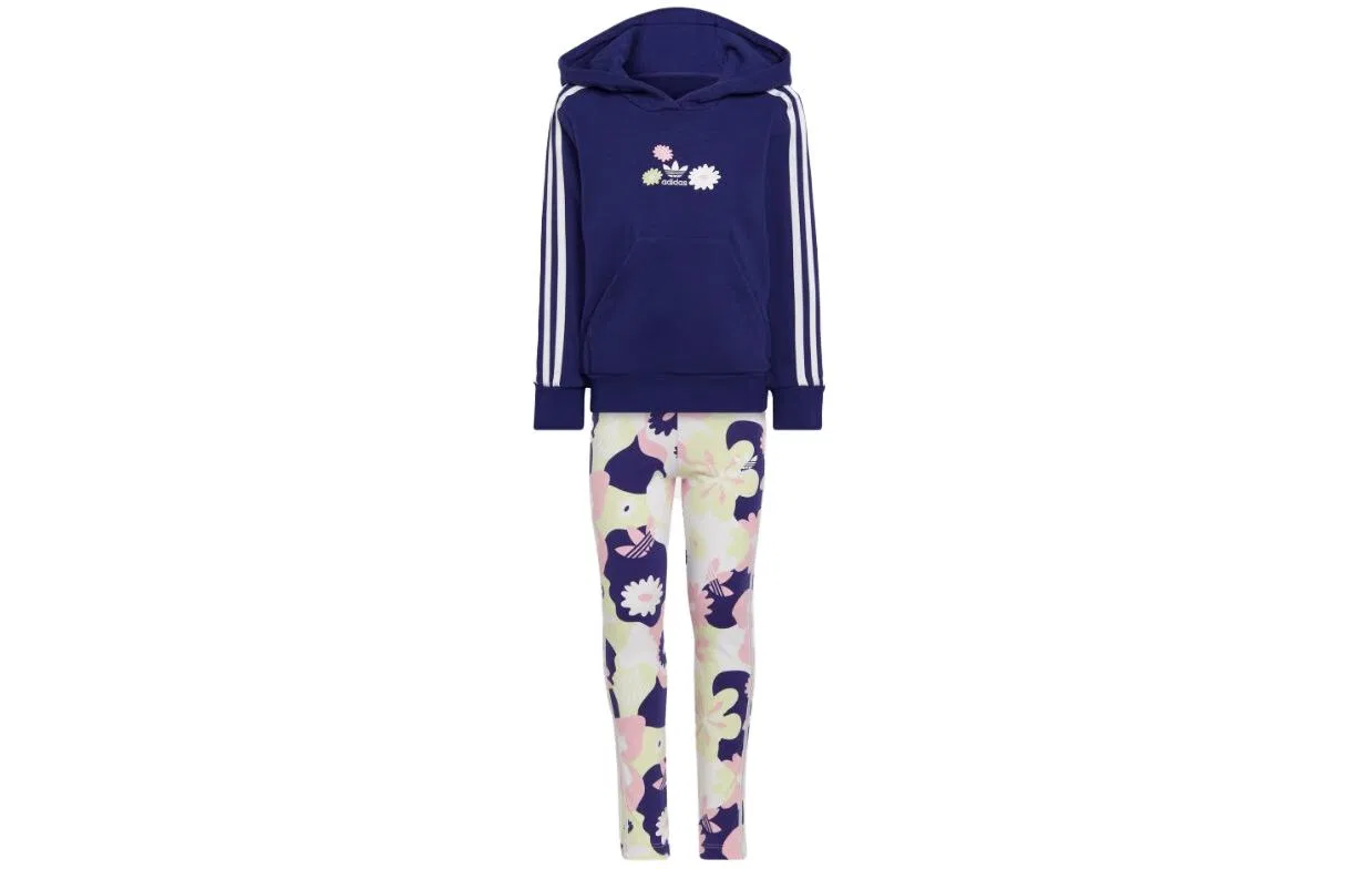 Детский спортивный комплект с капюшоном Adidas Originals, Indigo Top/Ivory White Straight Pants