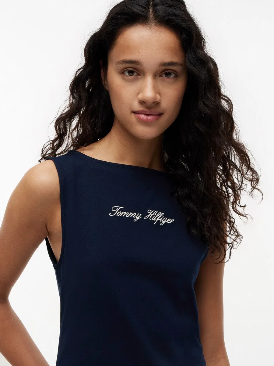 Топ TOMMY HILFIGER 'Slim Tank' темно-синего цвета — фото 2